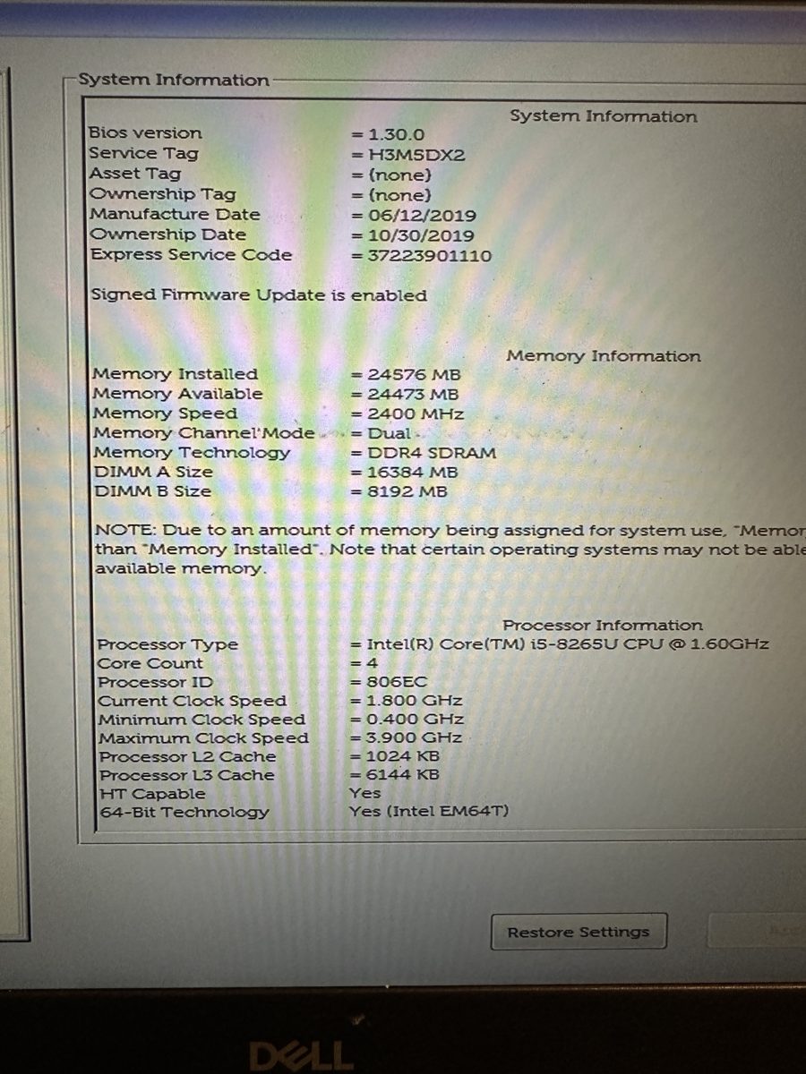 Dell Vostro 15 3000 — BIOS potvrzuje 24 GB RAM v dvoukanálovém režimu