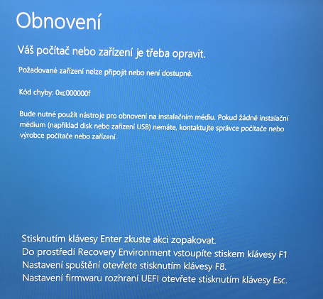 Obnovení Váš počítač je třeba opravit