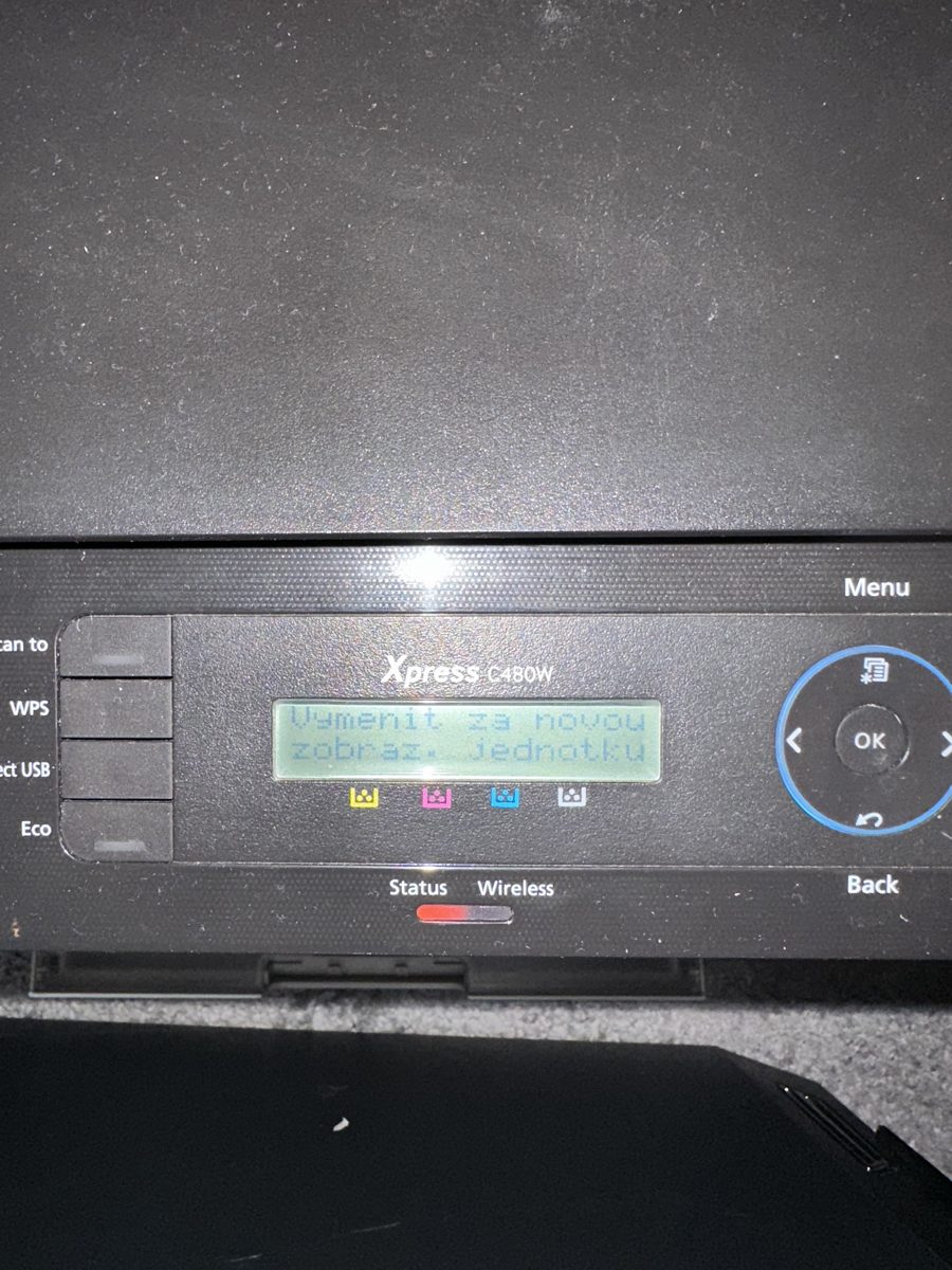 Samsung Xpress C480W — hláška Vyměnit za novou zobrazovací jednotku na displeji